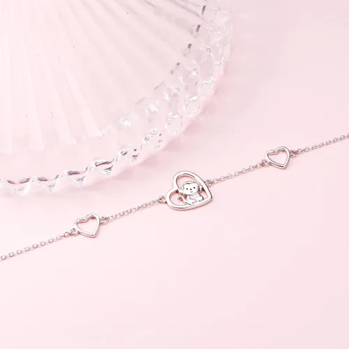 Vista 3 de FLYOW Pendientes de tuerca de plata 925 con diseño de corazón de animal con circonita cúbica y mono, collar con dije, regalo de cumpleaños