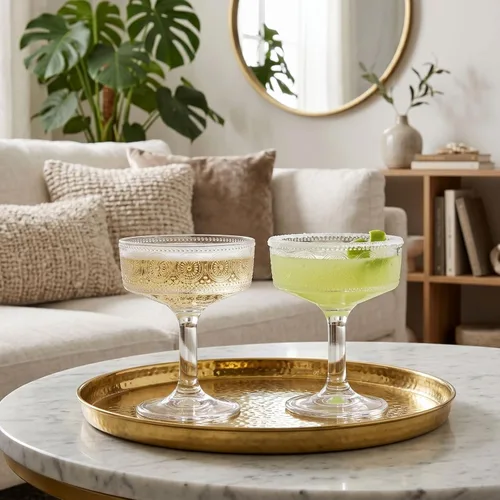 Vista 3 de Pumtus Juego de 6 vasos cupé vintage, 7 onzas de vidrio de Martini en relieve, copas de cóctel florales acanaladas, taza de Margarita transparente