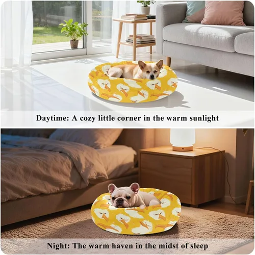 Vista 4 de Wudan Pet Cat Beds Calming Anti Anxiety Fluffy Dog Pillow Bed for Extra Small Size Pets Supplies XS Cartoon Albatross Yellow