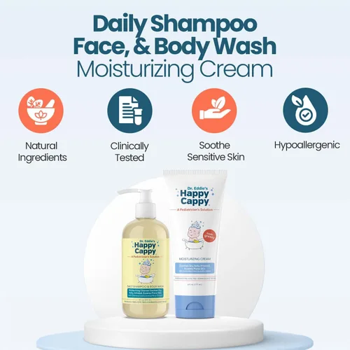 Vista 3 de Happy Cappy Paquete de champú para bebés y gel de baño y crema hidratante - Eczema Body Wash y loción para niños, niños pequeños, adultos, ayuda