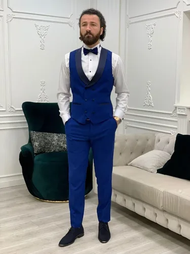 Vista 3 de Trajes ajustados para hombre, traje de 3 piezas de doble botonadura para hombres, boda, fiesta, negocios, chaleco y pantalones con corbata