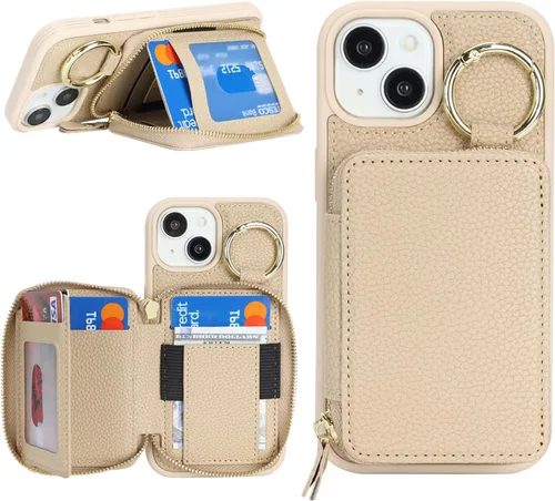 Vista 25 de Funda compatible con iPhone 11 con tarjetero, para iPhone 11, funda de teléfono con cremallera y ranura para mujer, 6.1 pulgadas, oro rosa