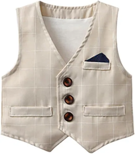Vista 28 de IDOPIP Trajes de otoño e invierno para niños pequeños, camisa de manga larga con corbatín + chaleco + pantalones largos, overoles