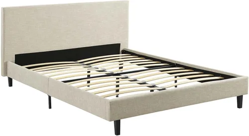 Vista 4 de Modway Anya - Cama de plataforma tapizada beige con soporte de listones de madera