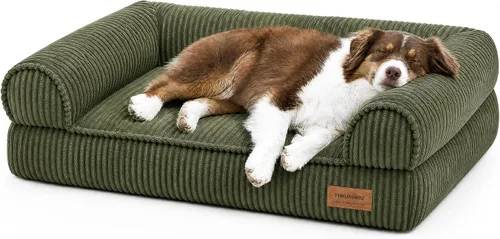 Vista 18 de FUKUMARU Sofá cama para perros, acogedora cama de pana para gatos de interior con funda lavable, cama ortopédica impermeable de 28 pulgadas