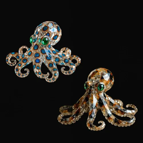 Vista 5 de Figura de pulpo con anillos azules, adornos curativos para el hogar, adorno de pulpo de cristal hecho a mano, adornos decorativos de resina