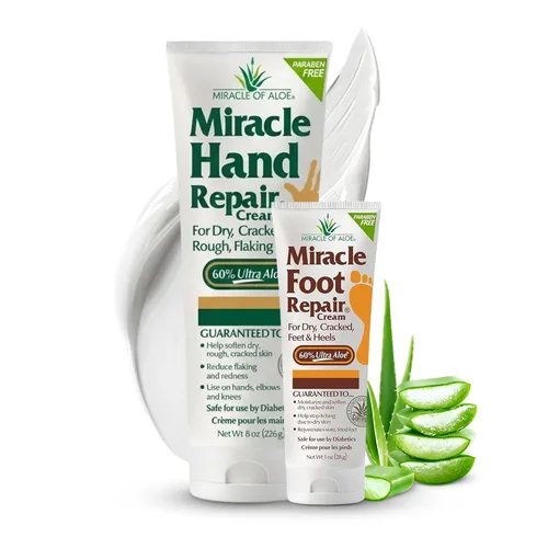 Vista 10 de Miracle - Crema reparadora de pies, 8 onzas + 1 onza Miracle Hand Repair, lociones curativas de aloe vera para manos y pies secos y agrietados