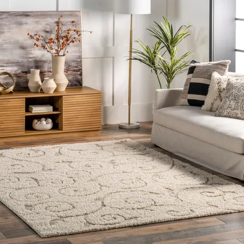 Vista 10 de NuLOOM - Alfombra de pelo de Maisha con diseño de remolinos, hecha a máquina, 10 pies x 14 pies, color crema