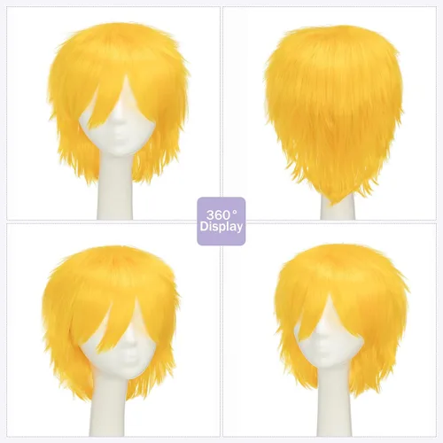 Vista 5 de Pelucas de pelo sintético lacio, corto y esponjoso. Para fiestas de cosplay, anime peluca con pelo despeinado y puntiagudo, para hombre y mujer