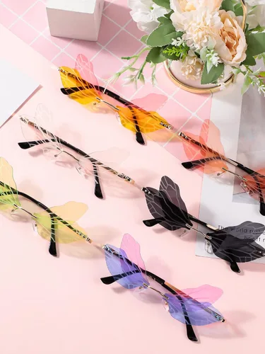 Vista 7 de 7 gafas de sol con forma de libélula y mariposa para mujer 7 unidades Multicolor M