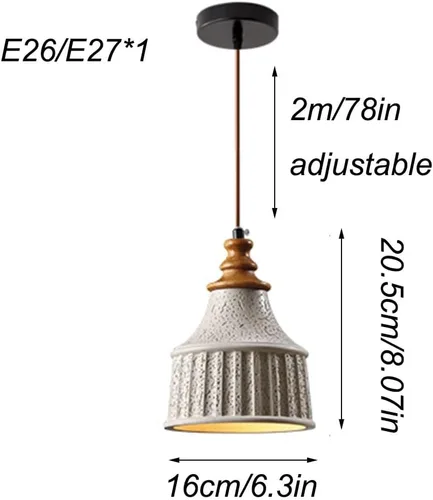 Vista 6 de Mid Century Cement Ceiling Hanging Lighting, Modern Industrial Concrete Pendant Lights with Wood Finish, Black Dome Adjustable Cord E27/E26 Sockets