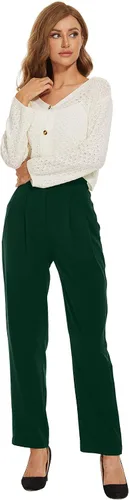 Vista 5 de FUNYYZO Pantalones fluidos de pierna ancha para oficina, negocios, casual, cintura alta, pantalones de vestir