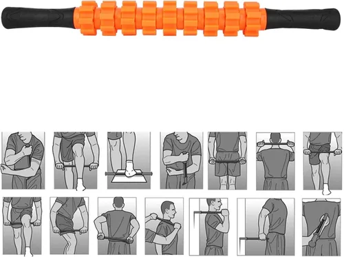 Vista 4 de Rodillo muscular, rodillo de relajación de alta resistencia, varillas de masaje muscular, fitness, deporte, fascia, para gimnasio en casa (naranja)