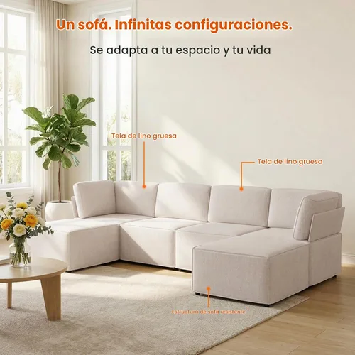 Vista 4 de CECER Sofá modular modular, sofá convertible en forma de U con tumbonas