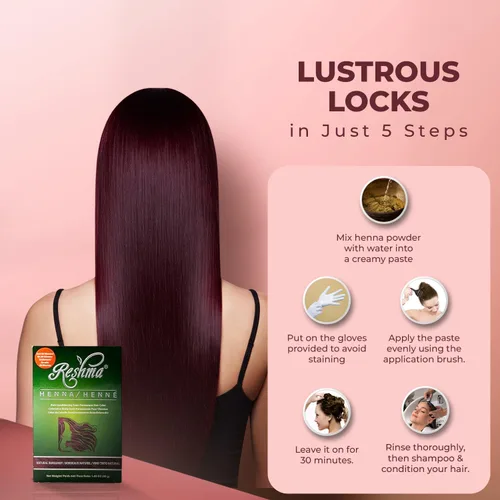 Vista 3 de Reshma Beauty Tinte de cabello con henna en 30 minutos infundido con henna orgánica Lawsonia Inermis 100% cobertura de canas para cabello suave