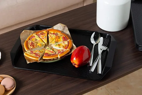 Vista 5 de Aebeky Bandeja de plástico para comida rápida, 16.7 x 11.8 pulgadas, juego de 12 (negro)