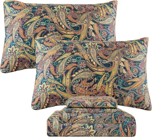 Vista 32 de QSH Juego de sábanas de tamaño individual 100% algodón egipcio, estampado de flores verdes con pájaros, mariposas y botánicas, lujo impreso, ropa