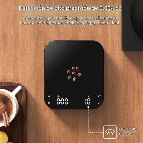 Vista 2 de Ultrean Báscula de café de 5.9 pulgadas, báscula de café recargable con temporizador, precisión de 6.6 lbs/0.00 oz para verter y gotear, báscula