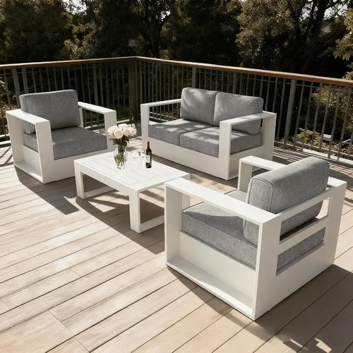 Vista 30 de LayinSun - Juego de muebles de exterior de aluminio de gran tamaño de 5 piezas con mesa auxiliar Negro/Gris oscuro