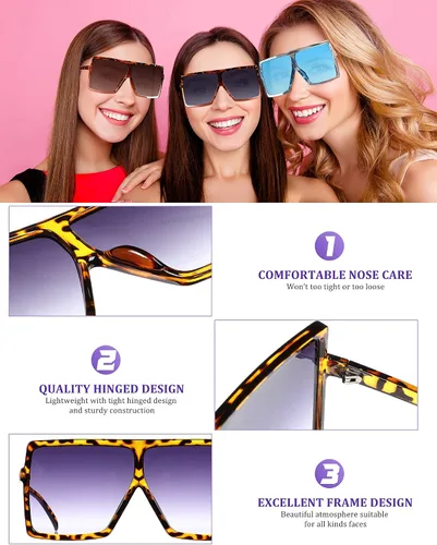 Vista 4 de Frienda 26 pares de lentes de sol cuadrados de gran tamaño para mujeres y hombres persianas planas de gran tamaño 26 colores 27