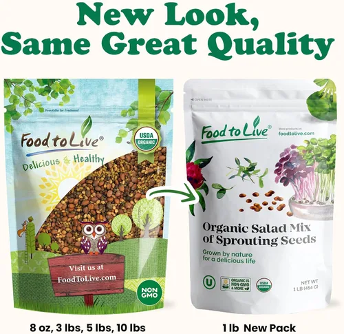 Vista 8 de Mezcla de ensalada orgánica de semillas germinantes, 10 libras, brócoli sin OMG, rábano, trébol, alfalfa. Rica tasa de germinación, no irradiada