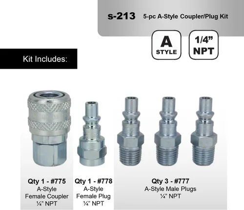 Vista 6 de Milton S-213 1/4" NPT A Style Acoplador y enchufe Kit – 5 piezas