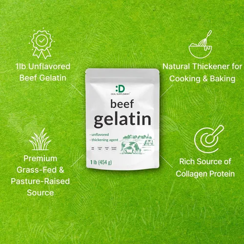 Vista 4 de Polvo de gelatina de res sin sabor, 1 lb – Bovino alimentado con pasto y criado a pastura – Espesante y estabilizante natural para cocinar y hornear