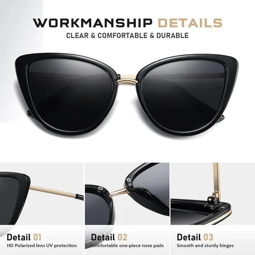 Vista 3 de Colrea Gafas de sol polarizadas de gran tamaño para mujer estilo retro vintage marco grande UV400 CL22003