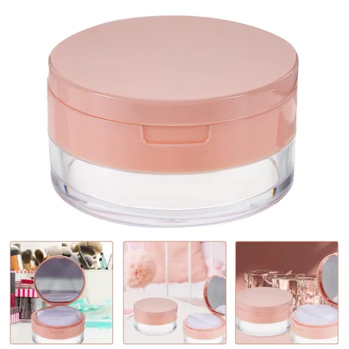 Vista 6 de SOLUSTRE Estuche de polvo vacío con espejo de soplo, contenedor de polvo suelto de doble capa, contenedor de maquillaje portátil para viajes y uso