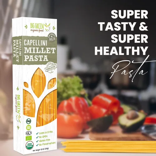 Vista 6 de Big Green Organic Food - Capellini de mijo orgánico, sin gluten, sin lectina, sin OMG, vegano, alternativa de trigo y arroz, 8.8 oz (1)