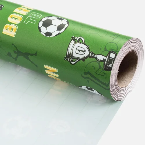 Vista 2 de Garbendy Papel de regalo de fútbol para niños – 17 pulgadas x 16.5 pies – fútbol deportivo con diseño de trofeos, papel de regalo para cumpleaños