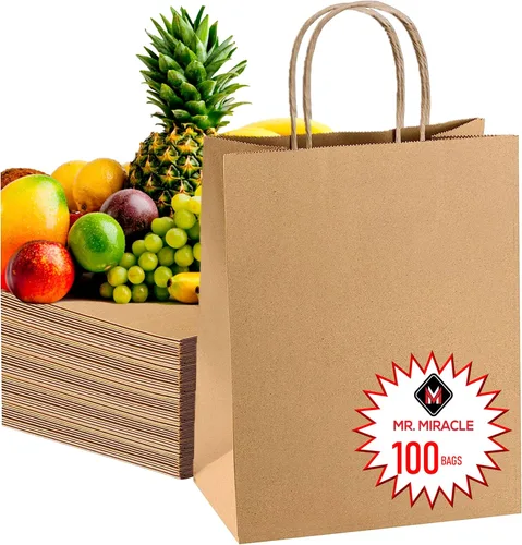 Vista 7 de Bolsas de papel kraft grandes de 57 libras con asas, 50 unidades, 12 x 17 x 7 pulgadas, bolsas de compras duraderas, reutilizables y ecológicas