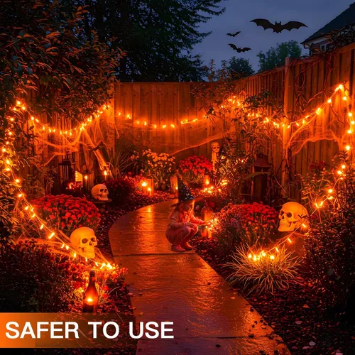 Vista 5 de suddus - Guirnalda 100 luces led conectable, control remoto, enchufe, impermeable, regulable, cable transparente, exterior, otoño, Halloween, Acción