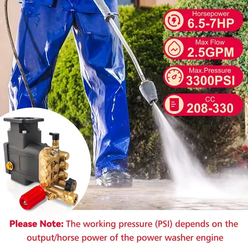 Vista 7 de Bomba de lavado a presión de 3400 PSI, 3.0 GPM, bomba de repuesto de eje de 3/4" 2500-3400 psi Restore Cleaning Power • Fits 5–8HP Engines • Brass