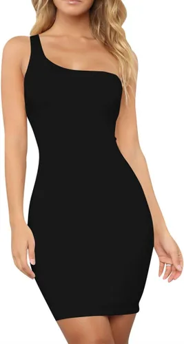 Vista 2 de BORIFLORS Vestido corto casual básico de un hombro para mujer, sin mangas, bodycon