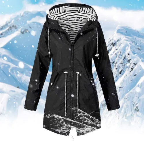 Vista 2 de Chaqueta impermeable para mujer, con capucha, ligera, plegable, para senderismo, rompevientos al aire libre, con bolsillos