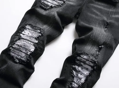 Vista 3 de TMMMT Jeans ajustados de ajuste recto lavado de moda para hombre