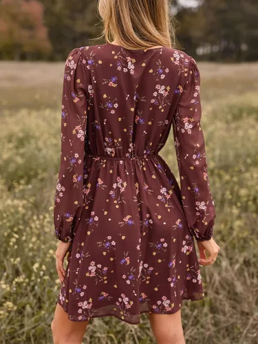 Vista 3 de CUPSHE Vestido floral de otoño para mujer, estilo bohemio, para vacaciones Borgoña Ditsy
