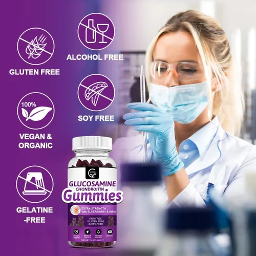 Vista 5 de GORNVB Gomitas de condroitina de glucosamina con MSM y saúco – Soporte de movilidad y flexibilidad extra fuerte, suplemento inmunológico