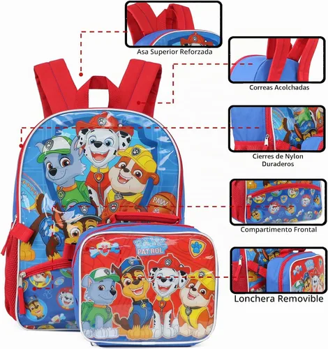 Vista 7 de Nickelodeon Mochila con almuerzo de Paw Patrol para niños (azul claro/rojo)