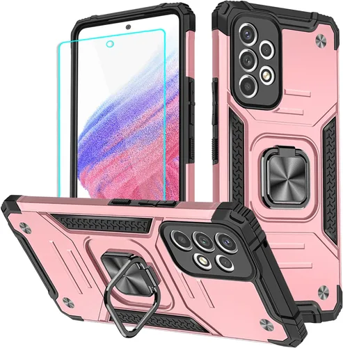 Vista 11 de HNHYGETE Funda para teléfono Galaxy A53 5G con protector de pantalla, soporte giratorio de grado militar de 360° [resistente] a prueba de golpes