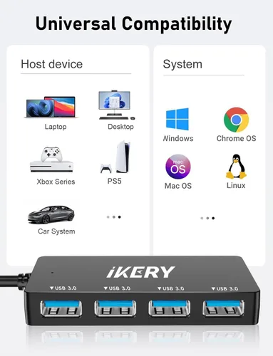Vista 7 de Hub USB 3.0 de 4 puertos, concentrador de transferencia de datos de alta velocidad de 5 Gbps para laptop, PC, MacBook - Puertos portátiles tipo A