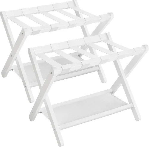 Vista 10 de SONGMICS Portaequipajes, Juego de 2, Soporte Plegable para Maletas con Estante de Almacenamiento, para Habitación de Huéspedes, Hotel, Dormitorio