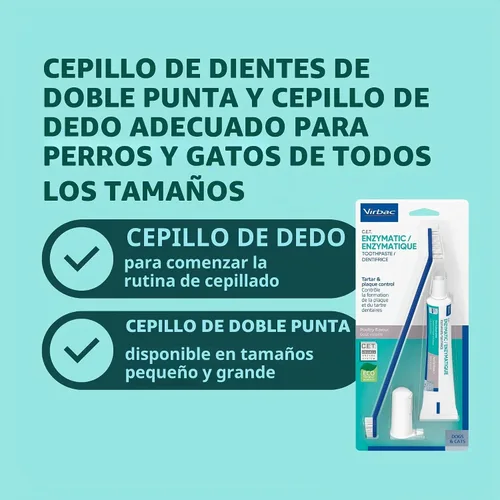Vista 6 de Virbac C.E.T. Kit de higiene bucal para gatos y perros Juego de 3 piezas con cepillo de dientes de doble extremo, cepillo de dedos y sabor a aves