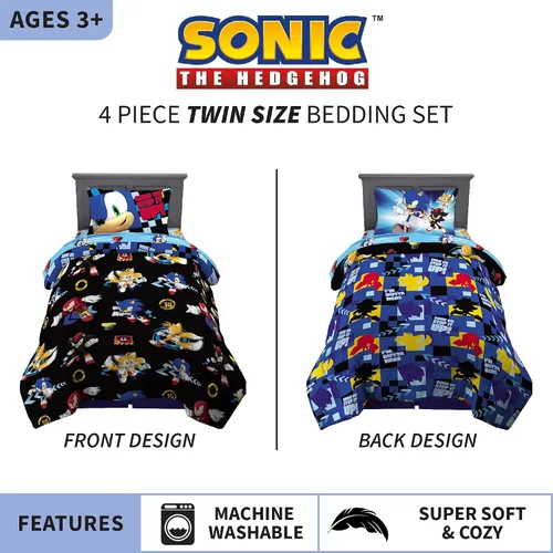 Vista 3 de Franco Sonic The Hedgehog - Juego de ropa de cama y cortinas para ventana