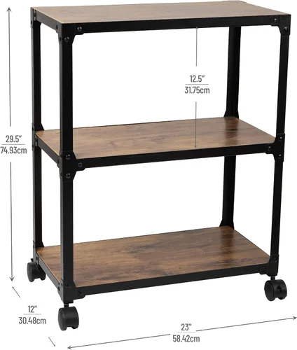 Vista 3 de Mind Reader Carrito con ruedas multiusos de 3 niveles, almacenamiento para el hogar, carrito de bar, soporte para microondas, organizador