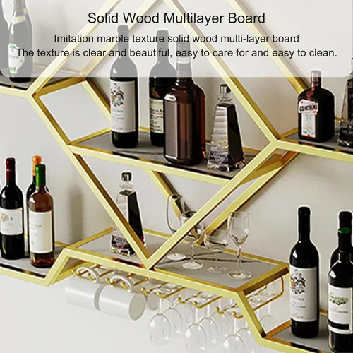 Vista 4 de Estantes para vinos, estantes de bar montados en la pared con soporte colgante para copas de vino, mini bar, licor, bar, botella, estante flotante