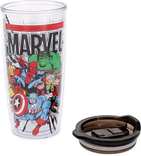 Vista 3 de Silver Buffalo Marvel Avengers Taza de viaje con diseño de Spider-Man, Capitán América, Thor, Hulk e Iron Man, de doble pared, con tapa de cierre