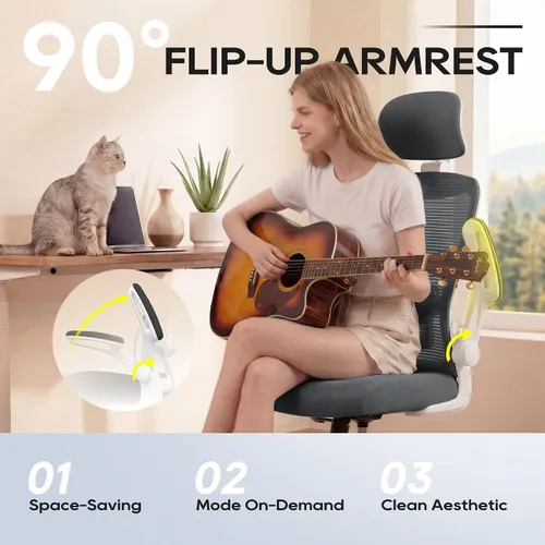 Vista 6 de Silla de oficina ergonómica para largas horas, soporte de cuerpo completo, alivia la presión del cuello y la espalda, capacidad de 330 libras, ideal