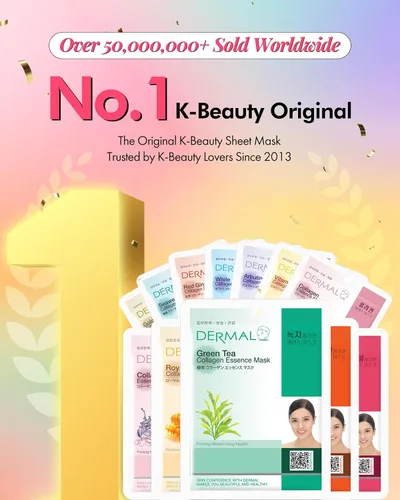 Vista 2 de DERMAL Paquete combinado de 26 mascarillas faciales coreanas con esencia de colágeno (verde y amarillo) – Mascarilla facial hidratante y calmante